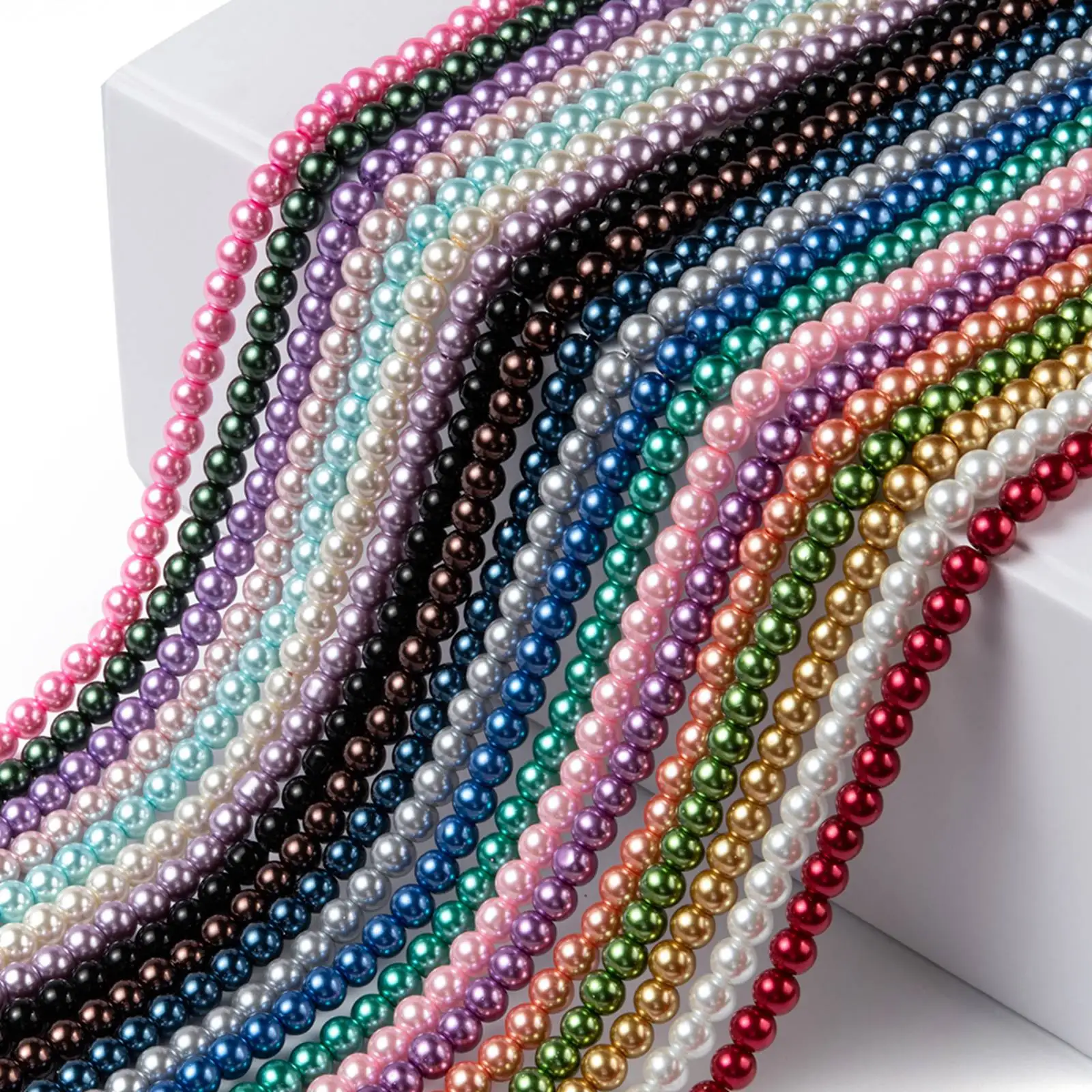 10 Strands Eco-Friendly Dyed Glass Pearl Round Bead Strands Cotton Cord Threaded 8mm Hole 0.7~1.1mm about 52pcs/strand 15 inches