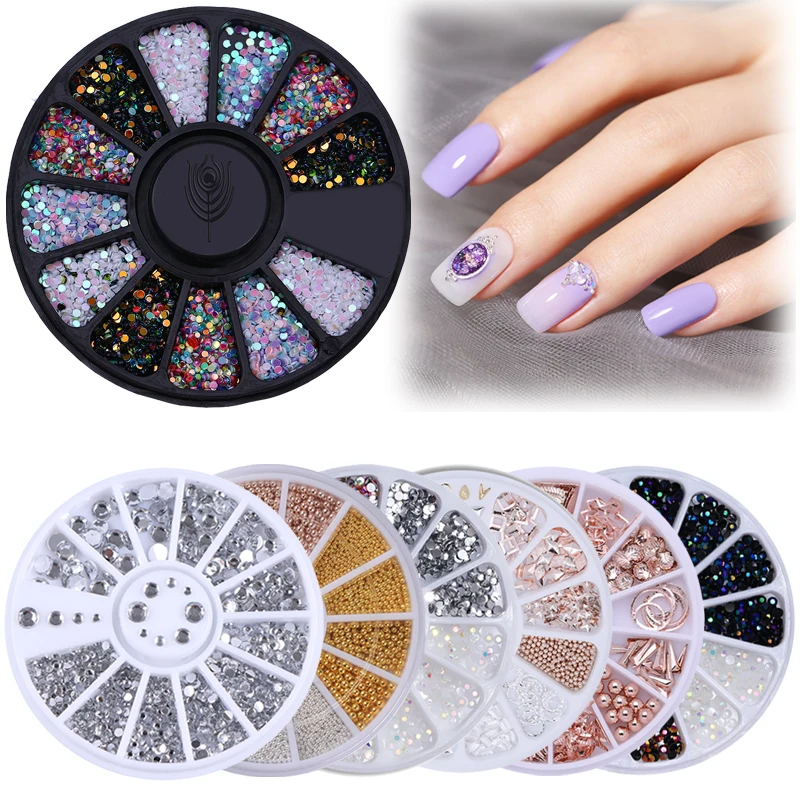 

2PCS/SET Nail Rhinestone AB Mixed Color Stone Irregular Beads Mini Flat Back Bottom Manicure 3D Nail Art Decoration In Wheel