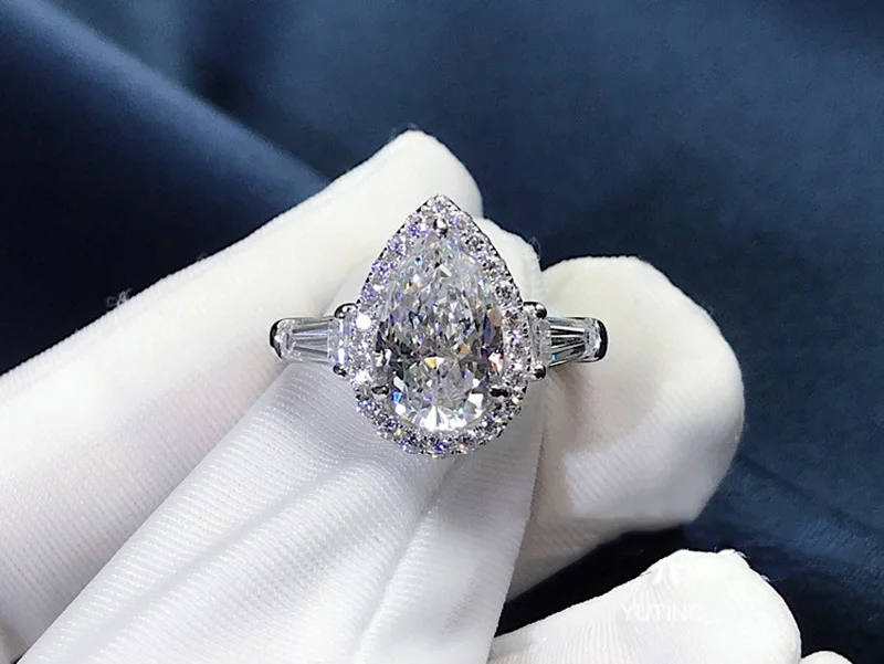 Custom Solid 10K White Gold Women Wedding Party Engagement Ring 2 3 4 5 Carat Water Drop Pear Moissanite Diamond Ring Trapezoid