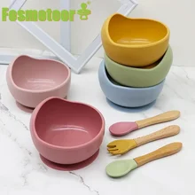Fosmeteor – bol d'alimentation pour bébé en Silicone, vaisselle, cuillère étanche, vaisselle antidérapante, vaisselle sans BPA 