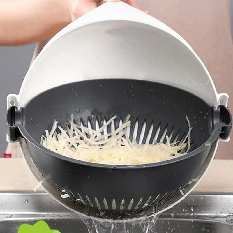 Magic Rotate Vegetable Cutter with Drain Basket Multi-Functional Kitchen Veggie Fruit Shredder Grater Slicer
