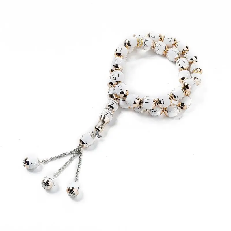 Мусульманские молитвенные бусы круглые бусины Tasbih Бог четки исламские Tasbeeh Писания Tasbih поклонение драгоценности - Окраска металла: W