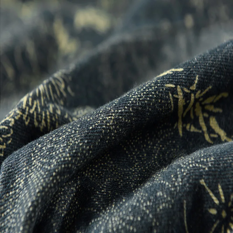 Утолщенная женская джинсовая юбка юбки с цветочным принтом и эластичным поясом