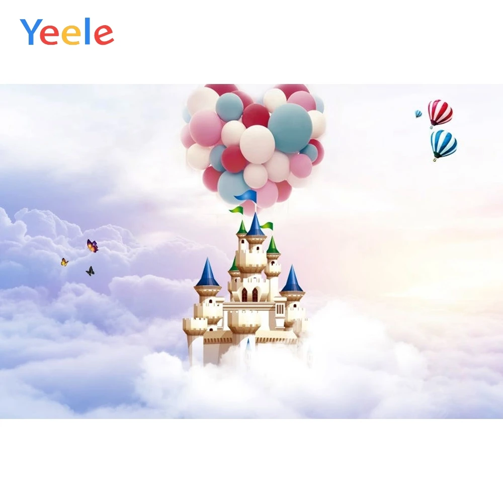 

Fantasy Castle Balloon Sky Cloud Backdrop Newborn Baby Shower Kids Birthday Portrait Pet Photography Background For Photo studio
