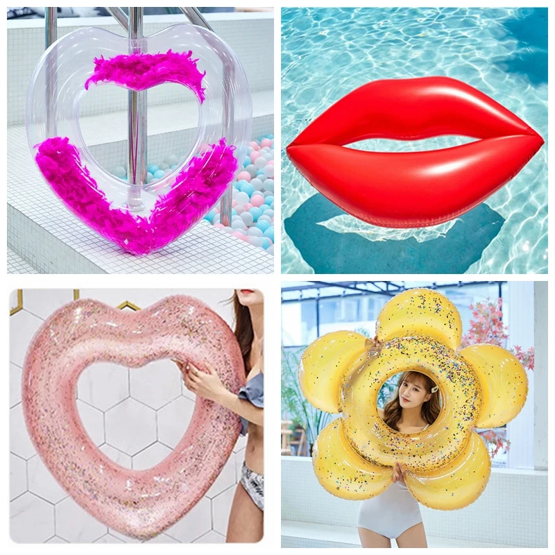Кольцо для плавания с блестками и сердечками 90 см|Плавательные круги| |