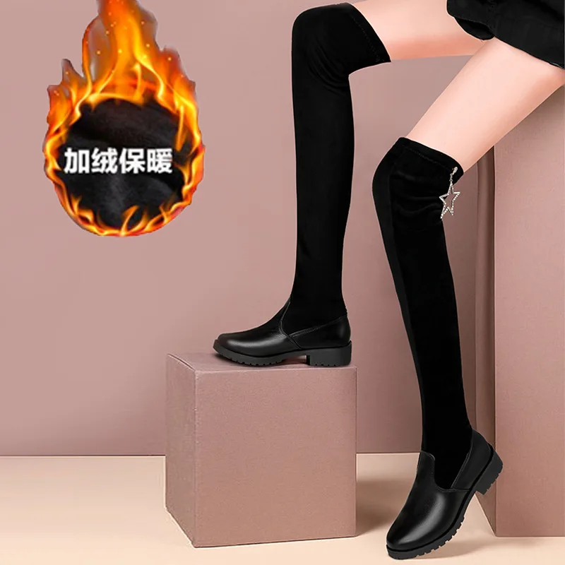 

Boots Children Winter 2019 Korean-style Chunky-Heel Versatile Warm over-the-Knee Boots High Heel Knight Boots Leather Boot Lon