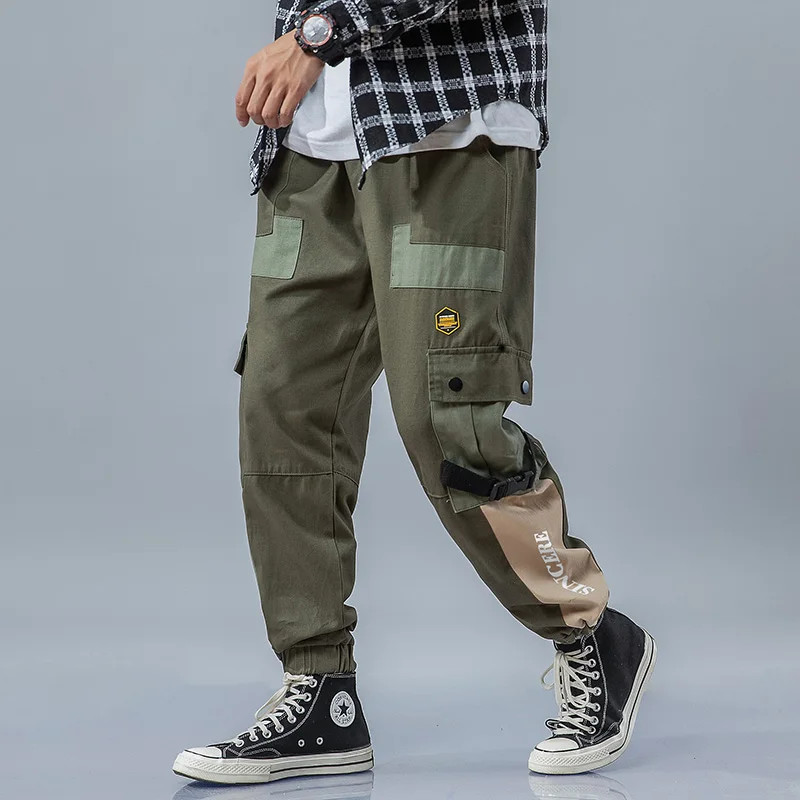 ArmyGreen - K19438 Уличная одежда, мужские брюки-карго, весна-осень, мужские повседневные спортивные штаны, дизайн с большими карманами, модные Свободные повседневные мужские штаны для пробежек - Цвет: ArmyGreen - K19438