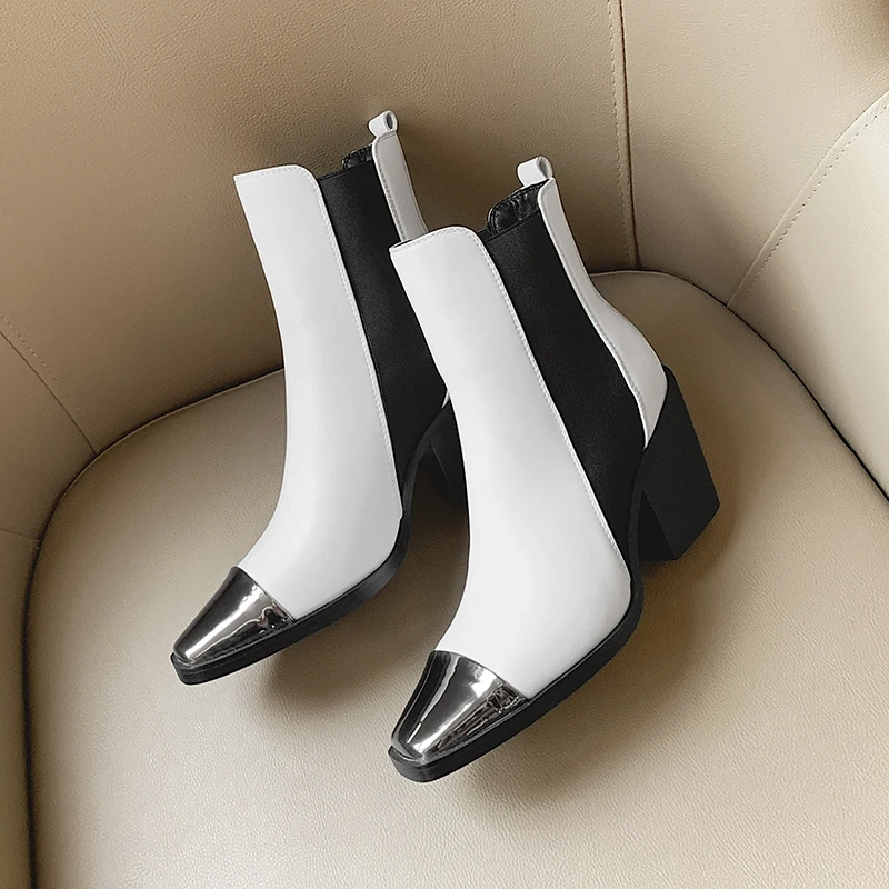 Классические ковбойские сапоги Вестерн для женщин, ботильоны стильная обувь на квадратном каблуке с металлическим квадратным носком женские зимние базовые ботинки черного цвета