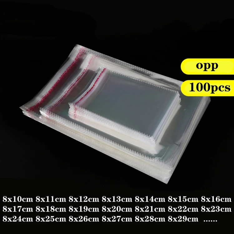 Wholesale 100PCS/8x10-8x32cm transparent self-adhesive sealed bag OPP plastic glass bag gift candy and jewelry packaging bag