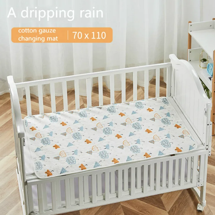 rain70x110cm MuslinTree cotton baby nappy changing pad crib mattress foldable changing mat cover - Цвет: rain70x110cm
