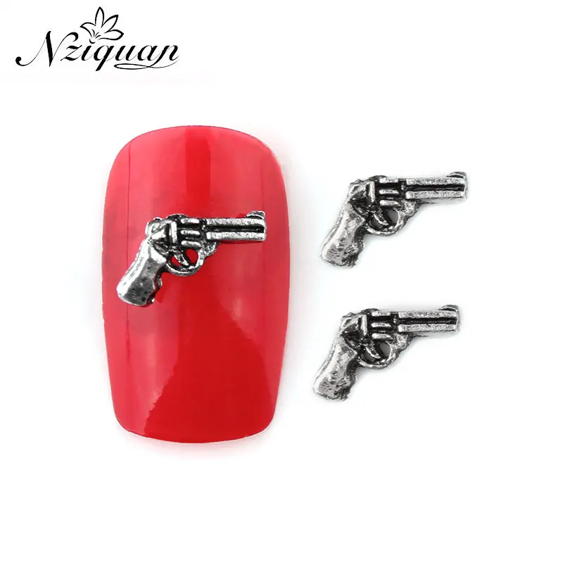 

Counter genuine 6*7mm 20 pieces of ancient silver pistol 3D graphics nail art decoration DIY nail stickers nail decoration acces