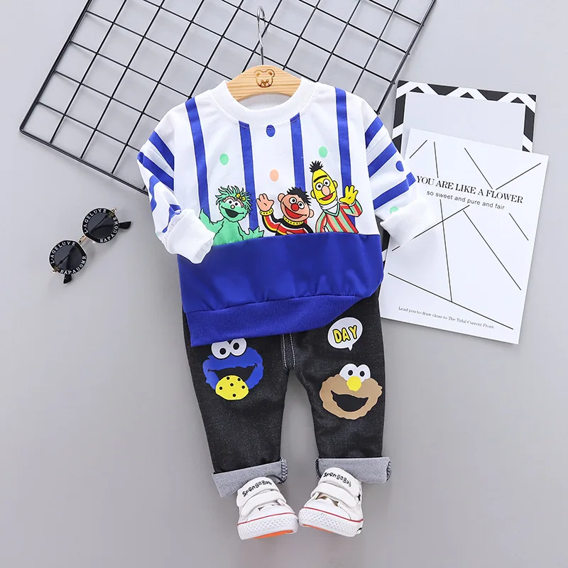 

Korean-style Children 2020 Spring New Style Cartoon Pattern Sesame Street Mixed Colors Crew Neck Children Hoodie Suit