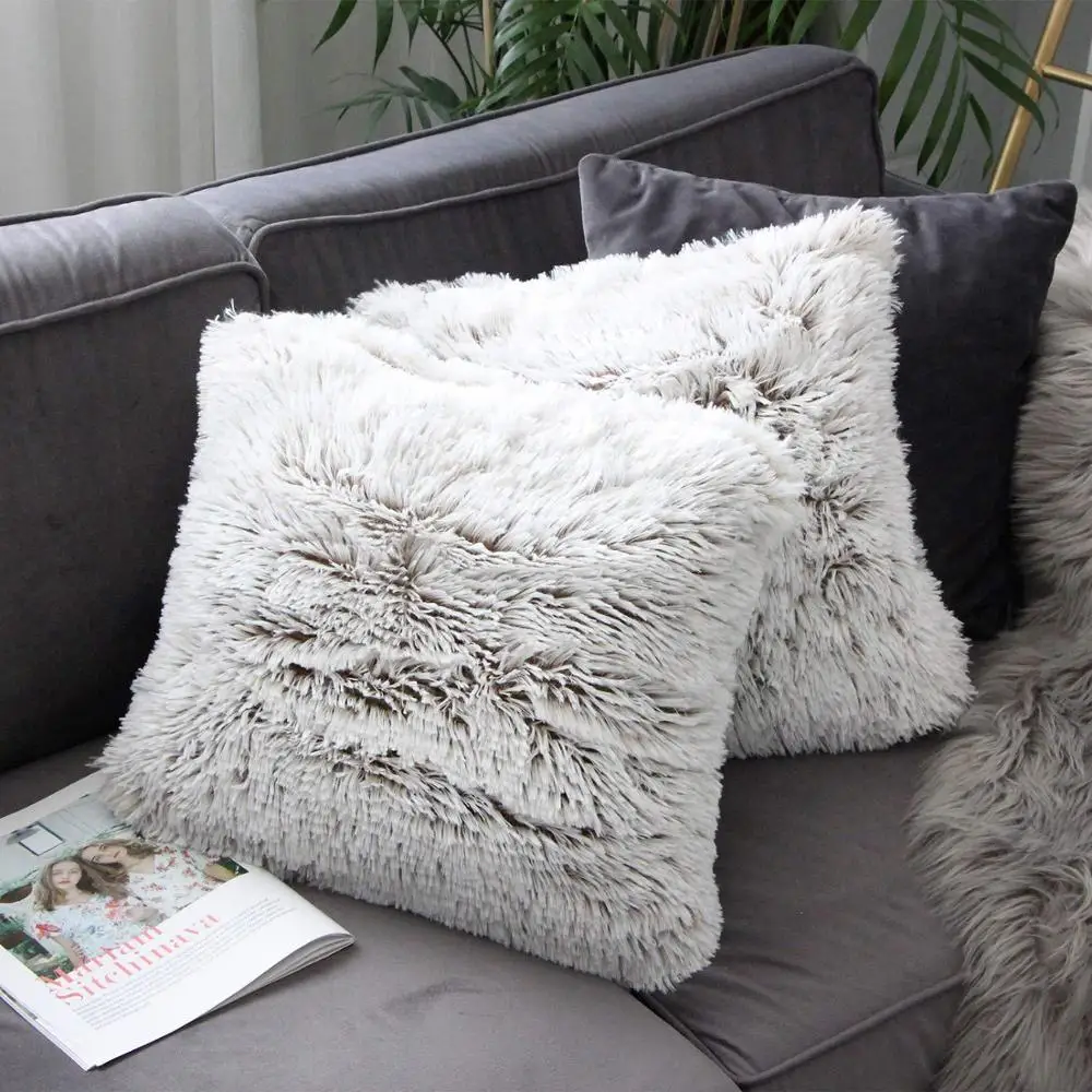 

Short Plush Cushion Cover 45x45cm Soft Solid Color Sofa Chair Pillowcase Comfortable Office Car Back Cushion Case