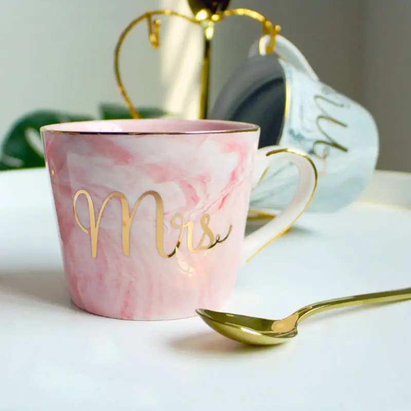 11,2 унций Mr& Mrs кружки набор из 2 мраморных чайных кофейных чашек кружка свадебный подарок мраморные d керамические чашки