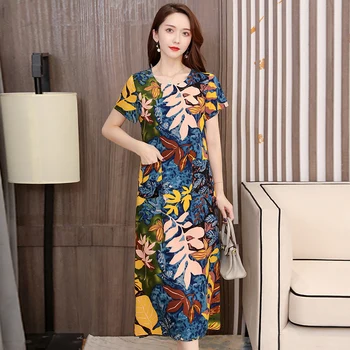 

ISENMAL Plus Size XL-6XL Women Summer Long Dress Casual Short Sleeve Polka Dot Dress Party Dress Elegant O Neck Sundress Robe