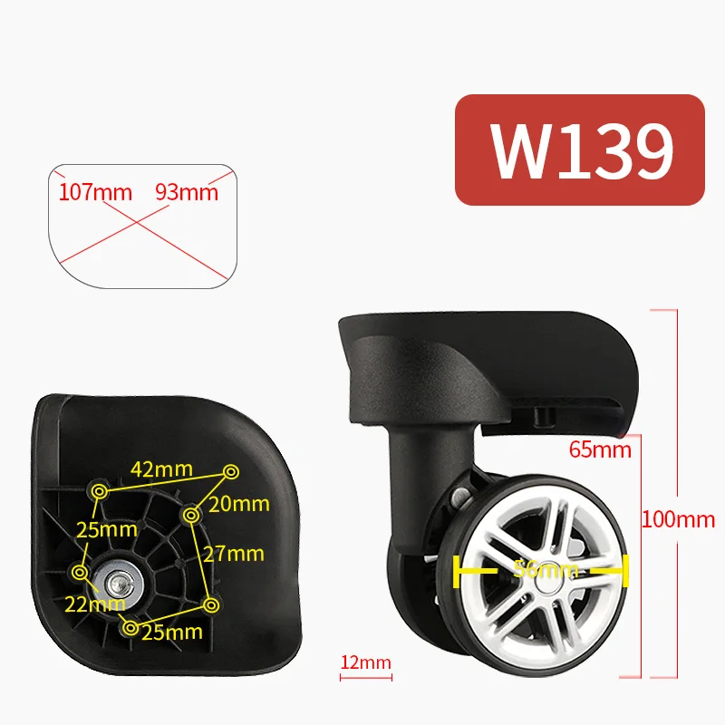 W139(2 Wheels)Black Сменные колеса для багажа, чемодан, ролики, сумка на колесиках, аксессуары, ролики, цветной чемодан, багаж, черные колеса - Цвет: W139(2 Wheels)Black