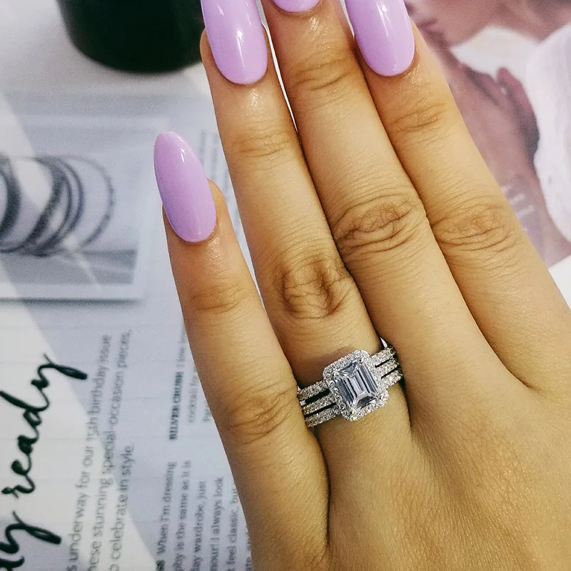

wedding Rings set 3 in 1 band ring for Women engagement bridal fashion jewelry finger moonso R1997x