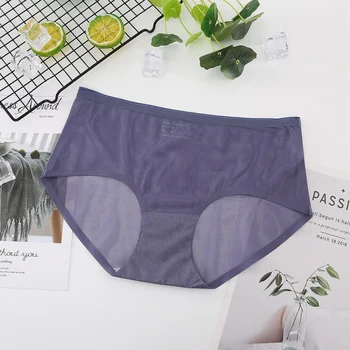 

Women Sexy Seamless Panties Thin Mesh Briefs Lingerie Female Mid Waist Panties Casual Solid Color Underwear