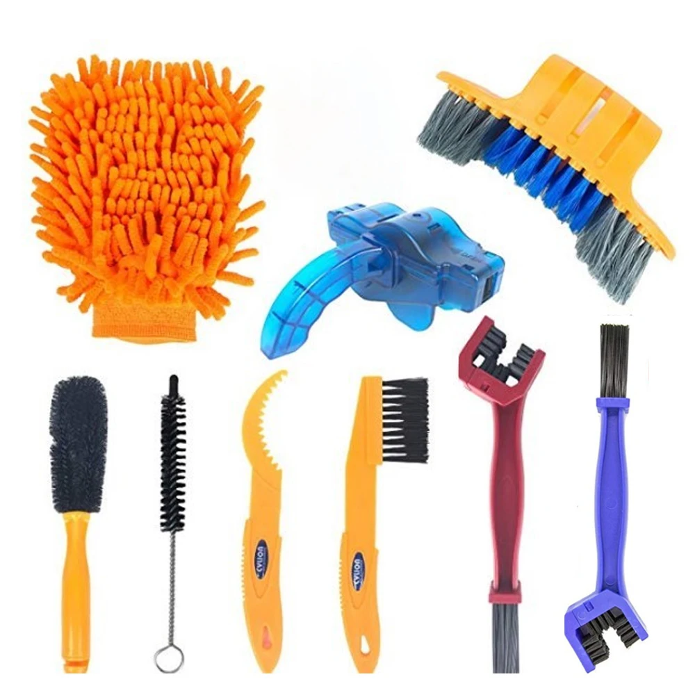

9pcs Portable Bicycle Cleaning Tool Chain Brush Gear Brake Disc Garbage Washing Cleaner MTB Clean Kit Bicycle Accessories