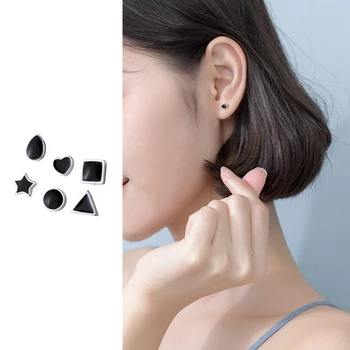 

Mocanie Black Enamel 6 Style Tiny Mini Geometric Star Water Drop Hearts 925 Sterling Silver Stud Earring for Women Fine Jewelry