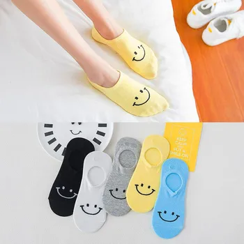 

5 Pairs Candy Color Korean Style Kawaii Expression Women Happy Socks Fashion Funny Socks Girls Cotton Boat Socks
