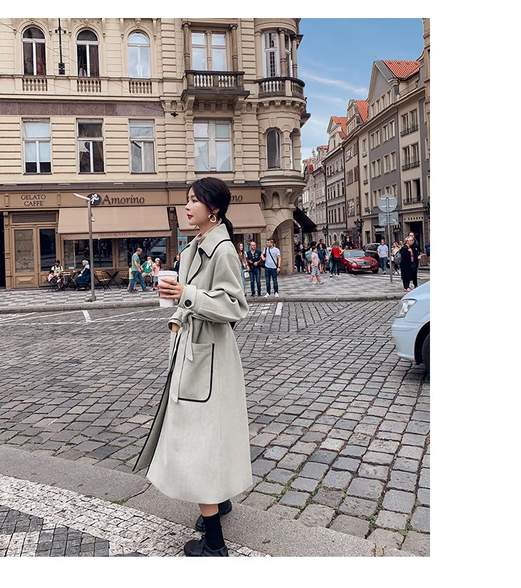 Шерстяная куртка для фотосессии, облегающая талию, женская, средней длины, выше колена, зима, стиль, приталенная, корейский стиль, шерстяная куртка