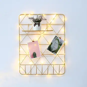 

Golden wall decoration wall hanging Iron grid photo wall storage rack Simple dormitory living room wall #CW