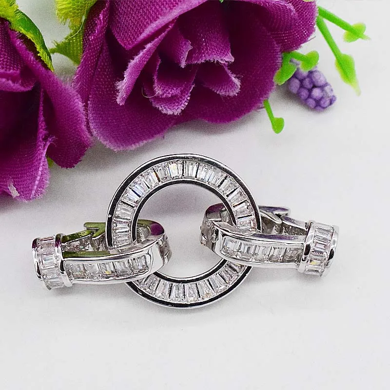 43X20mm Women's High Quality  zircon micro-set round buckle, crystal pearl bracelet end button, necklace bracelet buckle