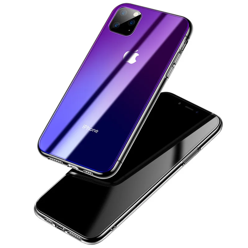 Для iphone 11 Pro Max чехол прозрачный градиентный закаленное стекло противоударный защитный чехол для телефона iphone XR XS MAX чехлы