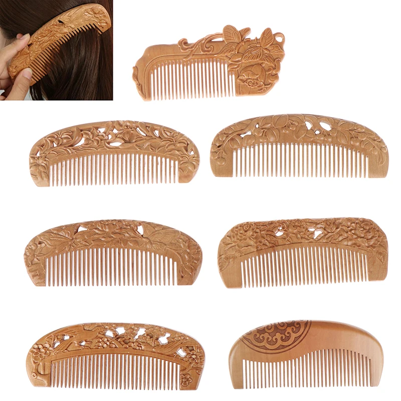 NEW 1PCS Natural Peach Wood Massage Hair Comb Healthy No-static Health Care New Design Wooden Comb 7Styles