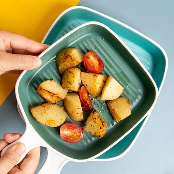 

MONAZONE Square Ceramic Baking Pan Bakeware Non-Stick Roasting Lasagna Pan Baking Tray Dish Single Hand Oven Salad Plate