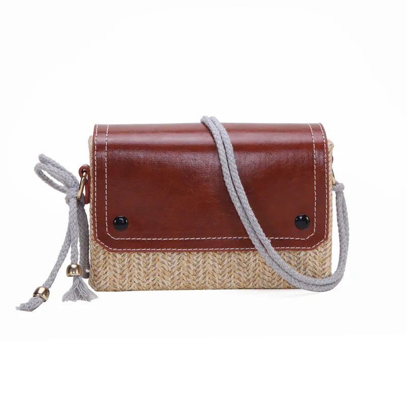 

New Woven Small Square Bag Shoulder Messenger Bag Sen Chic Bag Ladies Bag Beach Bag Vacation Leisure Women's Bag