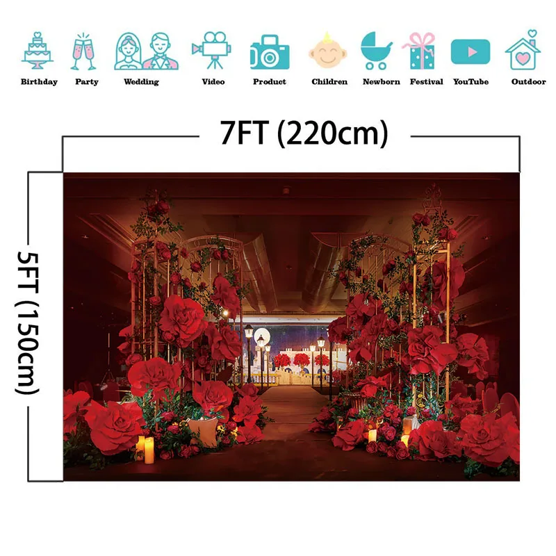 Romantic Rose Flower Wedding Bride Portrait Photo Props Studio Booth Background Valentine's Day Photography Backdrops