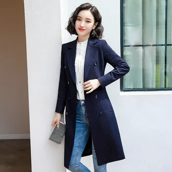 

Women's long blazers autumn winter fashion casual pocket 2019 suit collar long sleeve polyester double breasted women's blazers