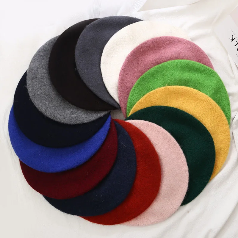 Женские береты на весну и зиму, шапка в стиле художника, женские шерстяные винтажные береты, однотонные кепки, женская шапка, теплая прогулочная шапка