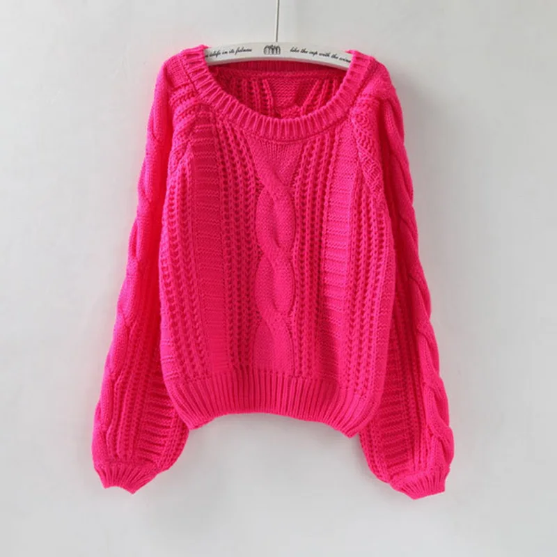 Женский свитер с круглым вырезом,, желтый свитер, женский свитер, джемпер карамельного цвета, Harajuku, шикарный короткий свитер для девушек - Цвет: style2 rose red