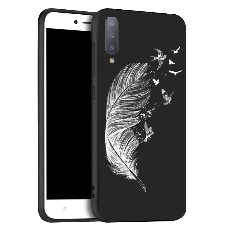 Чехол для Samsung A6 A8 Plus A7 A9 2018 Мягкий силиконовый чехол с 3D рисунком черного цвета на