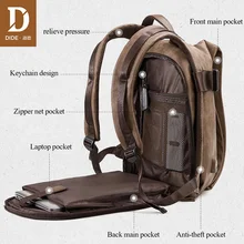 DIDE рюкзак большой емкости для путешествий с USB зарядкой водонепроницаемый рюкзак для ноутбука из искусственной кожи модная повседневная школьная сумка для мужчин
