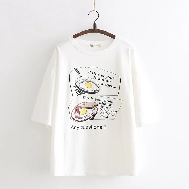 

Summer New Style Poached Egg Printed Base Short Sleeve T-shirt Women's Loose-Fit Versatile Students Base Tops Fashion S27340