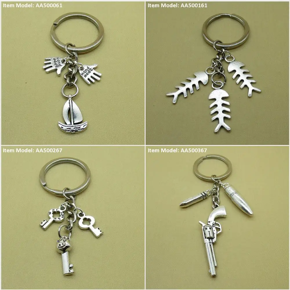 Keychain Keyring Ship Sailing Junk Signs Tags Handmade Fishbone Bone Fish Piggy Pig Key Skeleton Magic Gun Revolver Bag Charms | Украшения
