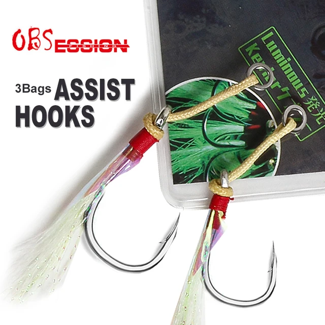 OBSESSION 3Bags 1/0 2/0 3/0 4/0 5/0 Carbon Assist Hooks Metal Jig