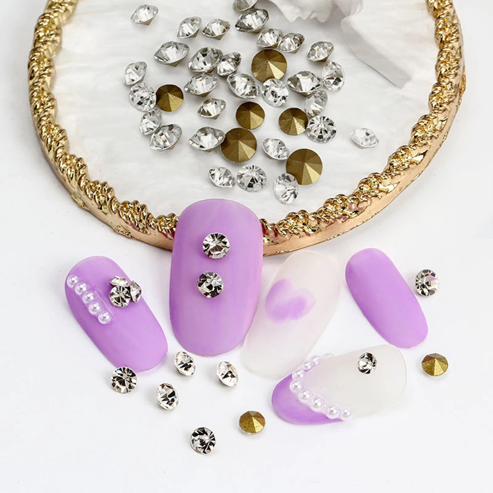 Glänzender klarer tschechischer Kristall-Strass-Kegel, rund, spitz, folierte Rückseite, Glas-Strassstein, DIY-Nagelkunst-Edelstein, Schmuckzubehör – Detail 5
