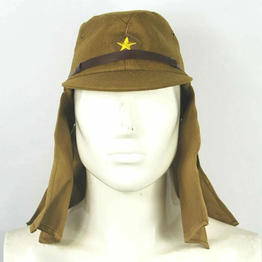 Reproduction WWII WW2 Japanese Army IJA Soldier Field Wool Cap Hat With Neck Shade Flap