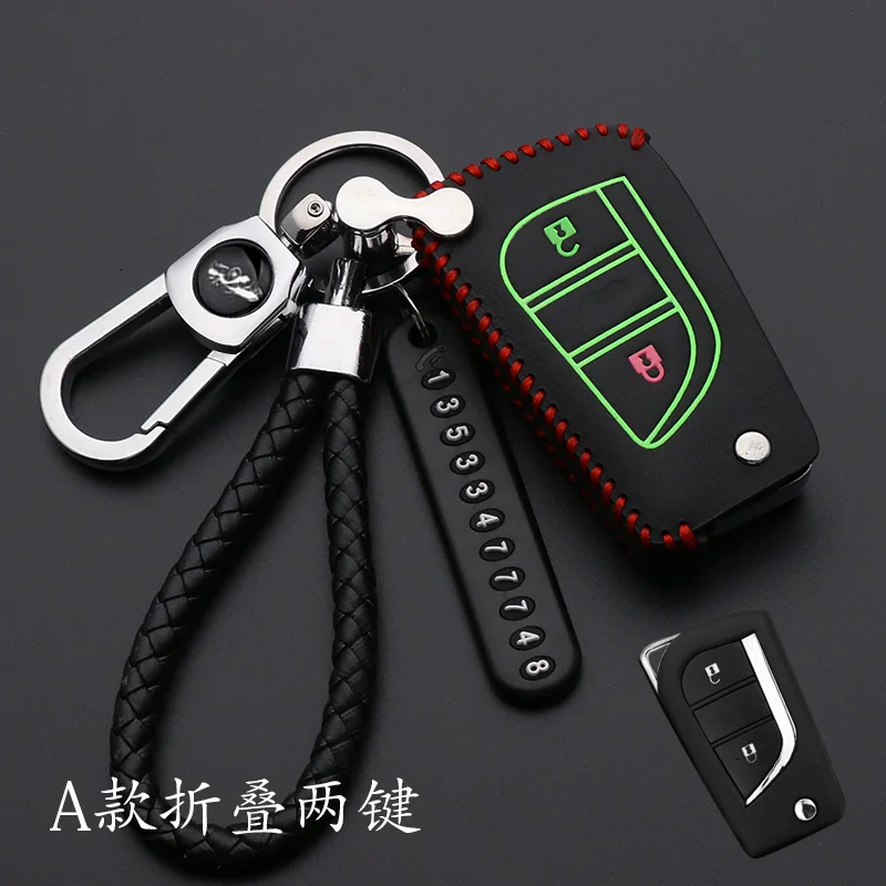 leather car key cover case shell set protector fob for Toyota aygo Yaris Highlander Camry RAV4 2 button key holder