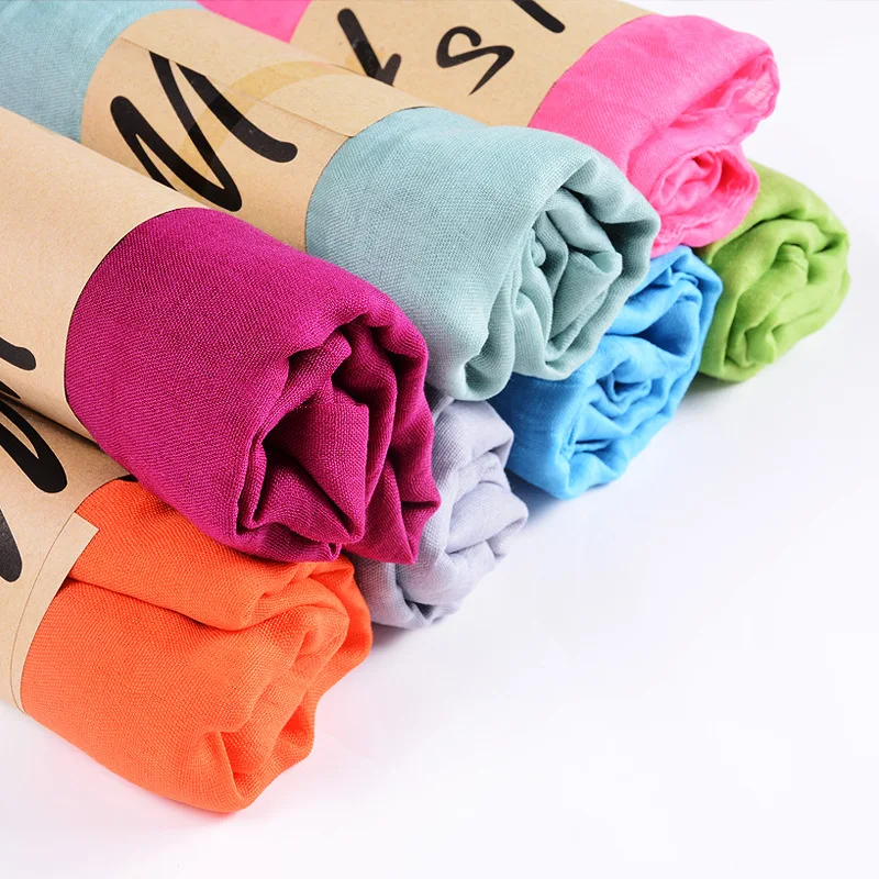 Шарф из хлопка и льна Одноцветный яркий Шелковый женский шарф женский подарочный шарф красивые шарфы