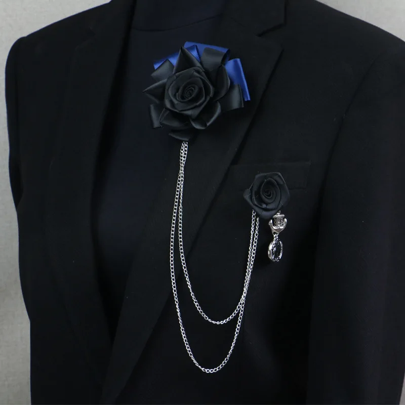 I-Remiel ручная работа корейская роза цветок кисточка черная Брошь Мужская нагрудная булавка значок костюм, воротник рубашки Броши Аксессуары для корсажа