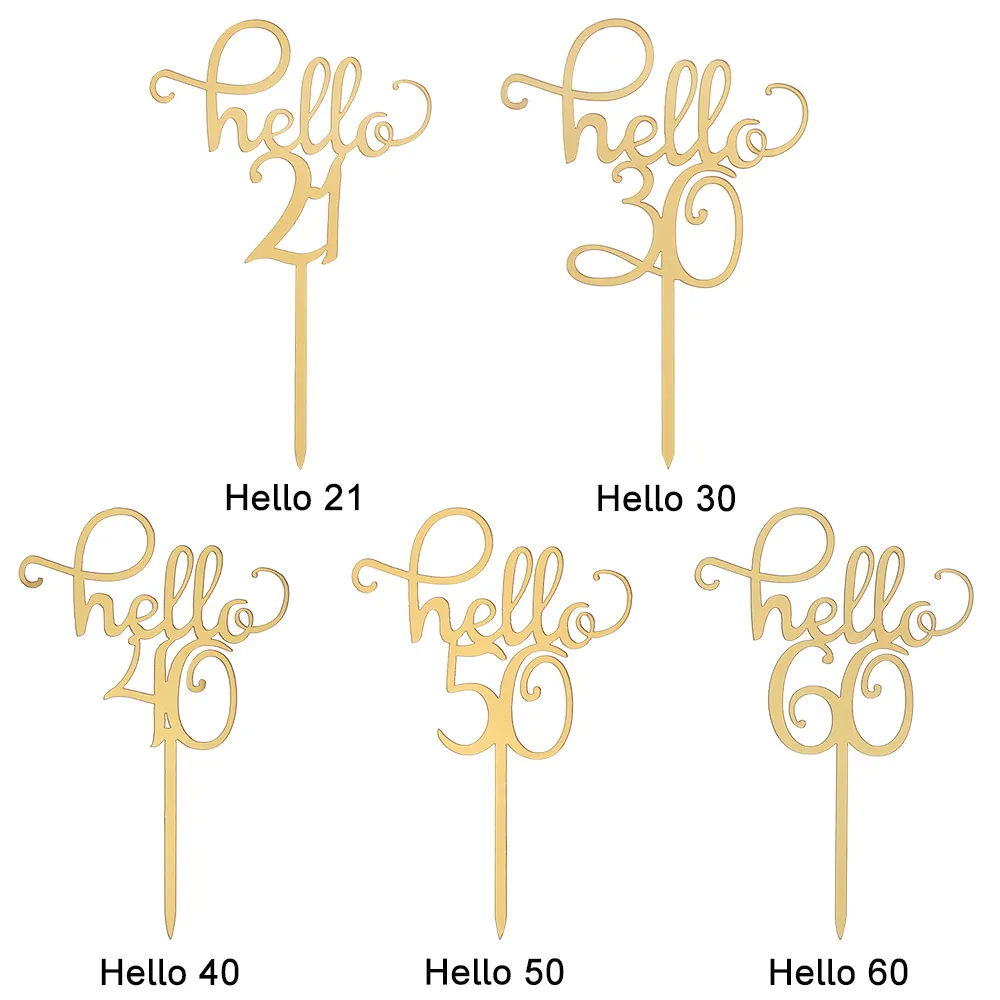 Золотые акриловые топперы для торта Hello 21/30/40/50/60 украшение вечеринки в честь Дня