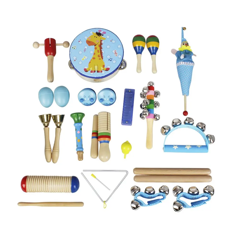 Musical Toys Orff Instruments Rhythm Band Kit For Children With Guiro Pandero Bells Maracas Harmonica Trumpet