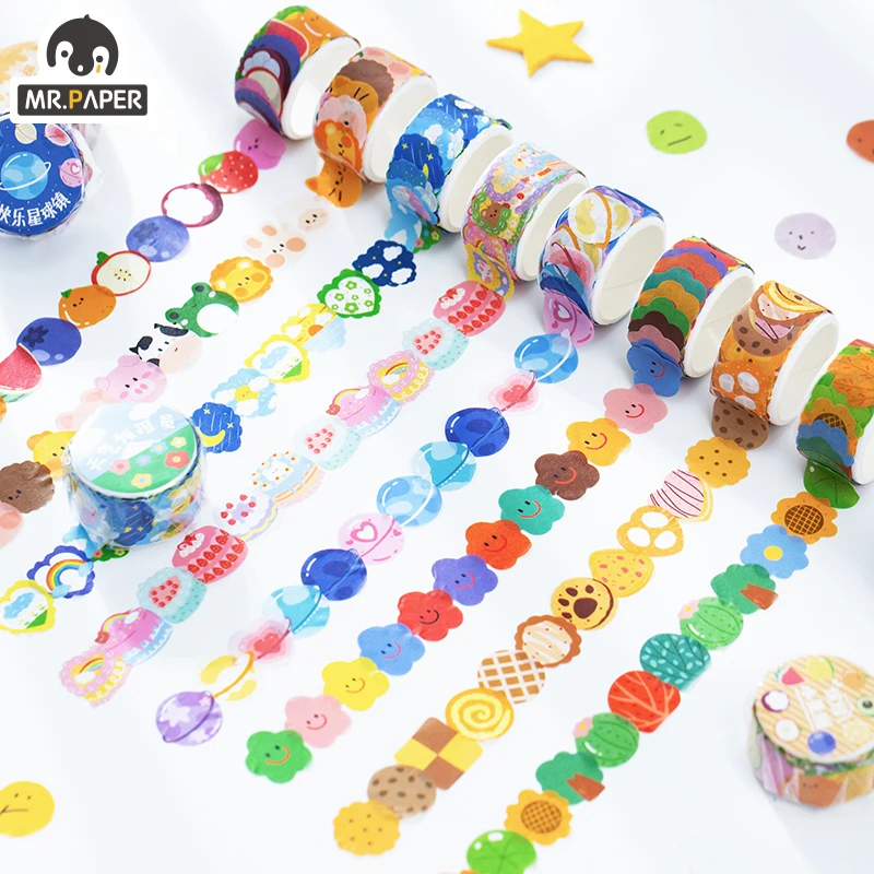 Mr.Paper-rollo de cinta para decoración, 8 diseños, 100 Uds., estilo creativo de dibujos animados, Washi individual, Material artesanal