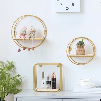

European Entry Lux Style Creative Iron Golden Storage Rack Home Living Room Bedroom Wall Scene Layout Finishing Rack
